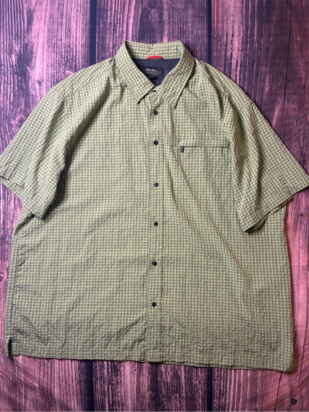 Eddie Bauer Green Check Short-Sleeve Button-Down Shirt